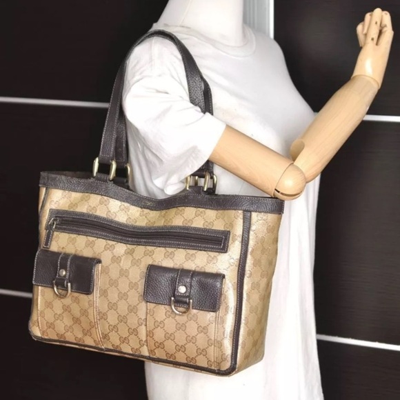 GUCCI GG Crystal Abbey Shoulder Tote Bag GG PVC Leather Brown 🤎 - Picture 16 of 16